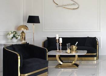 Ekskluzywna sofa czarna 3 osobowa złota kanapa glamour
