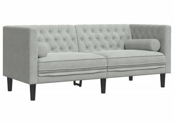 Sofa Chesterfield z wałkami dwuosobowa jasnoszara aksamit WM-372683