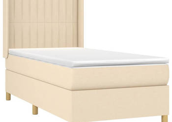 Łóżko kontynentalne z materacem kremowe tkanina 90x200 cm WM-3139010