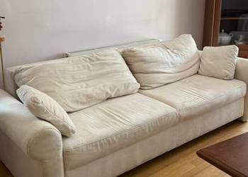 Duża sofa rozkładana z pojemnikiem | kremowa | funkcja spania