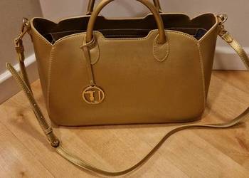 TOREBKA włoska  z breloczkiem marki TRUSSARDI złota duża wizytowa jak nowa