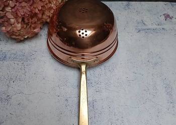 Miedziane sitko durszlak z mosiężną rączką śred. 16 cm
