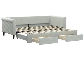 Sofa rozsuwana z szufladami jasnoszara aksamit 90x200 cm WM-3197819