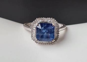 Pierścionek srebro rodowane 925, szafir, diamenty