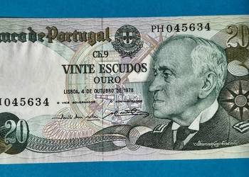 Portugalski banknot 20 escudo z 1978 roku.  Stan- UNC!