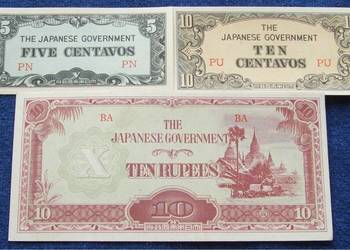 FILIPINY JAPOŃSKA OKUPACJA Banknoty Zestaw - 3 szt UNC
