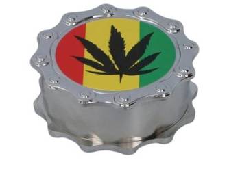 Srebrny Grinder Młynek do Suszu Tytoniu Ziół Rasta Paski z Czarnym Liściem