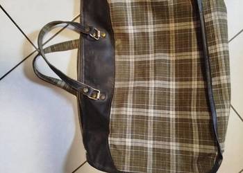 Torba turystyczna z brezentu w szaro-zielona kratę, bardzo pakowna