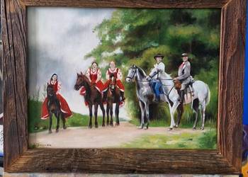 Obraz z końmi Wesele, ludowe stroje, 30x40cm