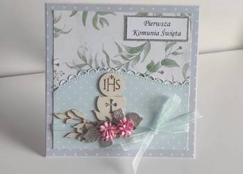 Kartka ręcznie robiona Komunia Święta handmade kwiaty astry Kartka ręcznie robiona Komunia Święta handmade kwiaty astry