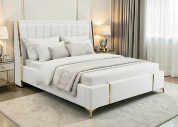 VERO 180x200 łóżko z pojemnikiem Białe złote srebrne welurowe