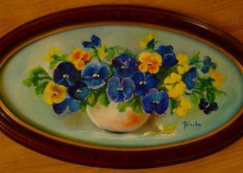 Bratki  w ramie  owalnej drewnianej  30-60cm dostępny