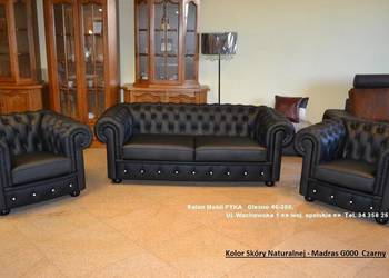 Komplet Wypoczynkowy 3+1+1 Chesterfield, Skóra Naturalna- Kolor Do Wyboru