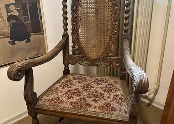 Antyczny Fotel Rzeźbiony Elegancki Antyk Drewno