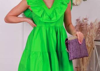 Sukienka zmysłowa - falbanka, odkryte plecy, kobiecy krój uni. biust-86cm