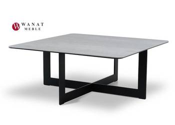 Stolik kawowy 100x100cm spiek kwarcowy nogi czarny mat