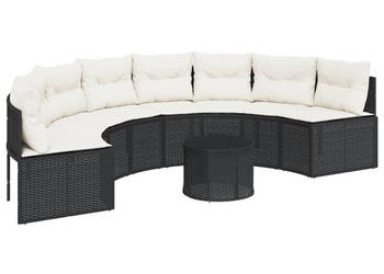 Sofa ogrodowa stolik i poduszki półokrągła czarny rattan PE WM-3318517