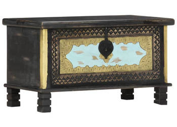 Skrzynia czarna 80x40x45 cm lite drewno mango WM-286396