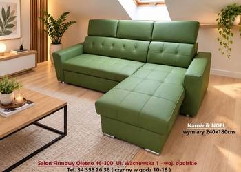 Narożnik NOEL 240 x 180 cm  SKÓRA NATURALNA - Kolor ZIELEŃ , Wyprzedaż -40%