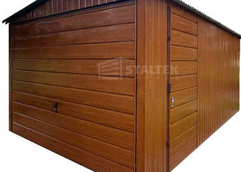 Garaż blaszany 3x5 Brama uchylna - drzwi drewnopodobny ST124