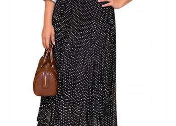 Spódnica  midi czarna groszki plisowana szyfonowa elegancka pas 76-108 cm
