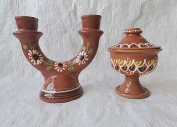 Stara Polska ceramika z lat 60-tych świecznik i cukierniczka