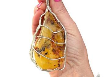 WYPRZERDAŻ Wisior dwustronny srebro 925 bursztyn bałtycki rękodzieło