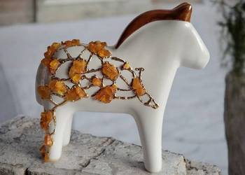 Koń Figurka Konik ceramiczny, ręcznie malowany   BURSZTYN