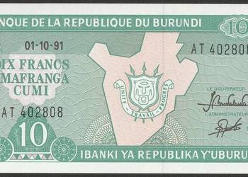 BURUNDI 10 FRANKÓW 1991 - STAN BANKOWY UNC