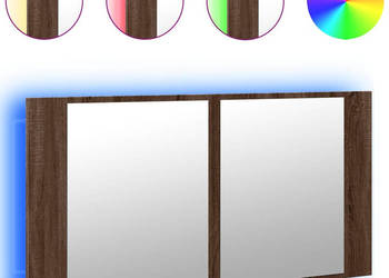 Szafka łazienkowa z lustrem i LED brązowy dąb 90x12x45 akryl WM-834969