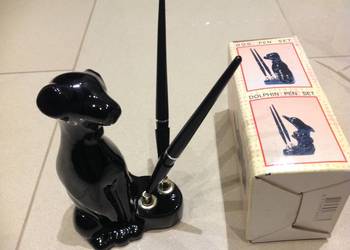 Pies Figurka,Stojak na Długopisy, Stojak Ceramiczny na Biurko STARY