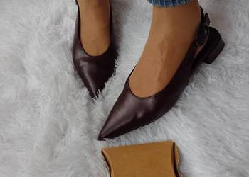 (41( ASOS Design/ Brązowe) bordowe baleriny z odkrytą piętą z Londynu, NOWE