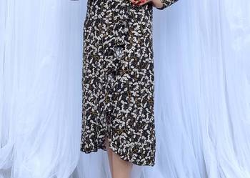Sukienka midi Envii S 36 elegancka czarna białe kwiaty wrap dress kopertowa