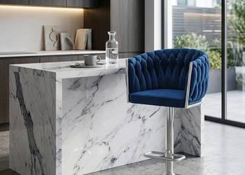 Obrotowy Hoker Tapicerowany Rosa Chrom Granatowy, Wysyłka 24H, Dostawa 0zł!