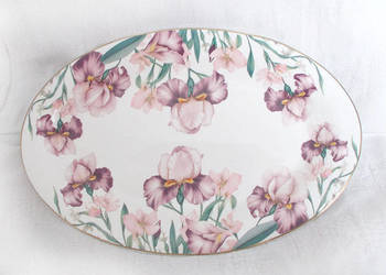 kwiaty patera z porcelany, irysy patera, płaski półmisek w irysy, talerz
