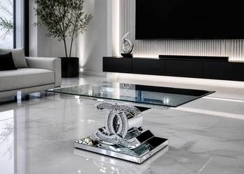 Lustrzany stolik kawowy CC z kryształkami Glamour Premium 120x60x45
