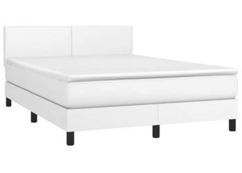 Łóżko kontynentalne z materacem i LED biała ekoskóra 140x200cm WM-3134106