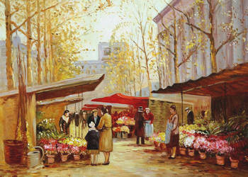 Obraz olejny Targ kwiatowy - Edouard Cortes. Stary Paryż