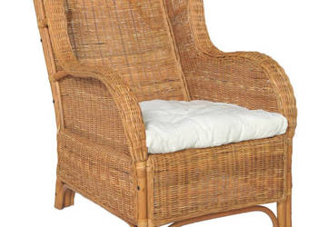 Fotel z poduszką jasnobrązowy naturalny rattan i len WM-325465