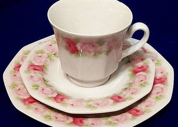 Filiżanka porcelanowa z talerzykiem deserowym Rosa Symphonia