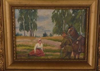 Wojciech Kossak - Spotkanie z Ułanem - Polski Stary Obraz Olejny