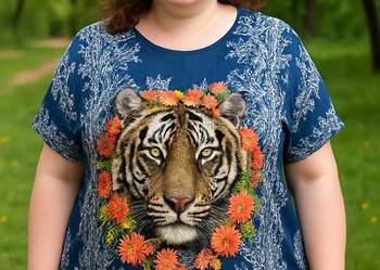 Bluzka Dzianinowa z tygrysem - Oversize, Uniwersalna biust 126cm