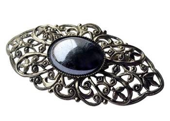 VINTAGE BROSZA WIKTORIAŃSKA Z HEMATYTEM