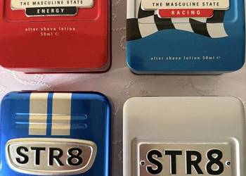 Puszki metalowe STR8 retro vintage zestaw 4 szt opakowania po perfumach