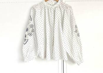 Biała bluzka boho gipiura H&M 44 bawełna cottagecore