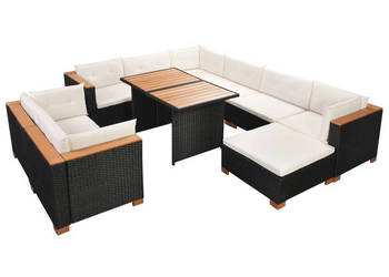 10-cz. zestaw mebli do ogrodu poduszki rattan PE czarny WM-42753