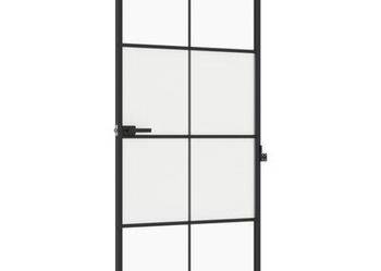 Drzwi wewnętrzne, czarne, 93x201,5 cm, szkło i aluminium（155128）