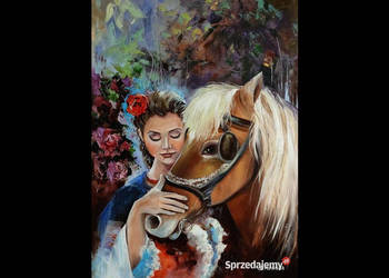 Kowalik - Przyjaciel II - 60x80cm Obraz Olejny Dziewczyna Koń