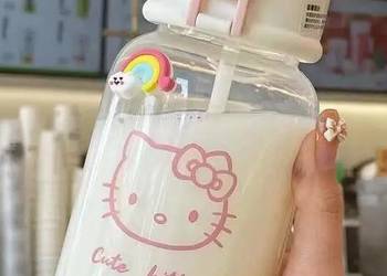 Butelka| Bidon 600 ml| Ze słomką| HELLO KITTY| Różowa| AS