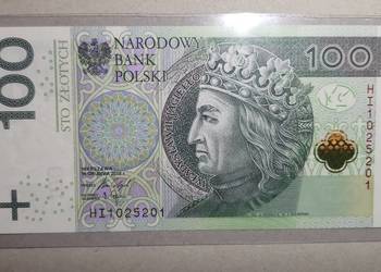 RZADKOŚĆ !!! 100 Złotych 2012 s. HI RADAR UNC